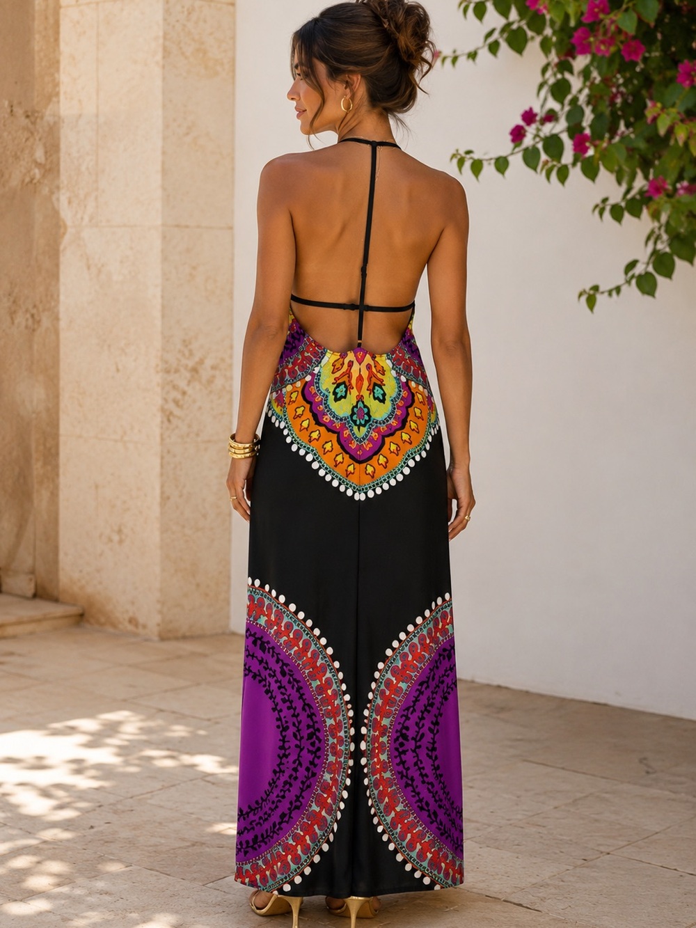 Trina Turk Nuevo Sol Colorful Bold Print Maxi Dress Resort Vacation Size Medium - Picture 2 of 7